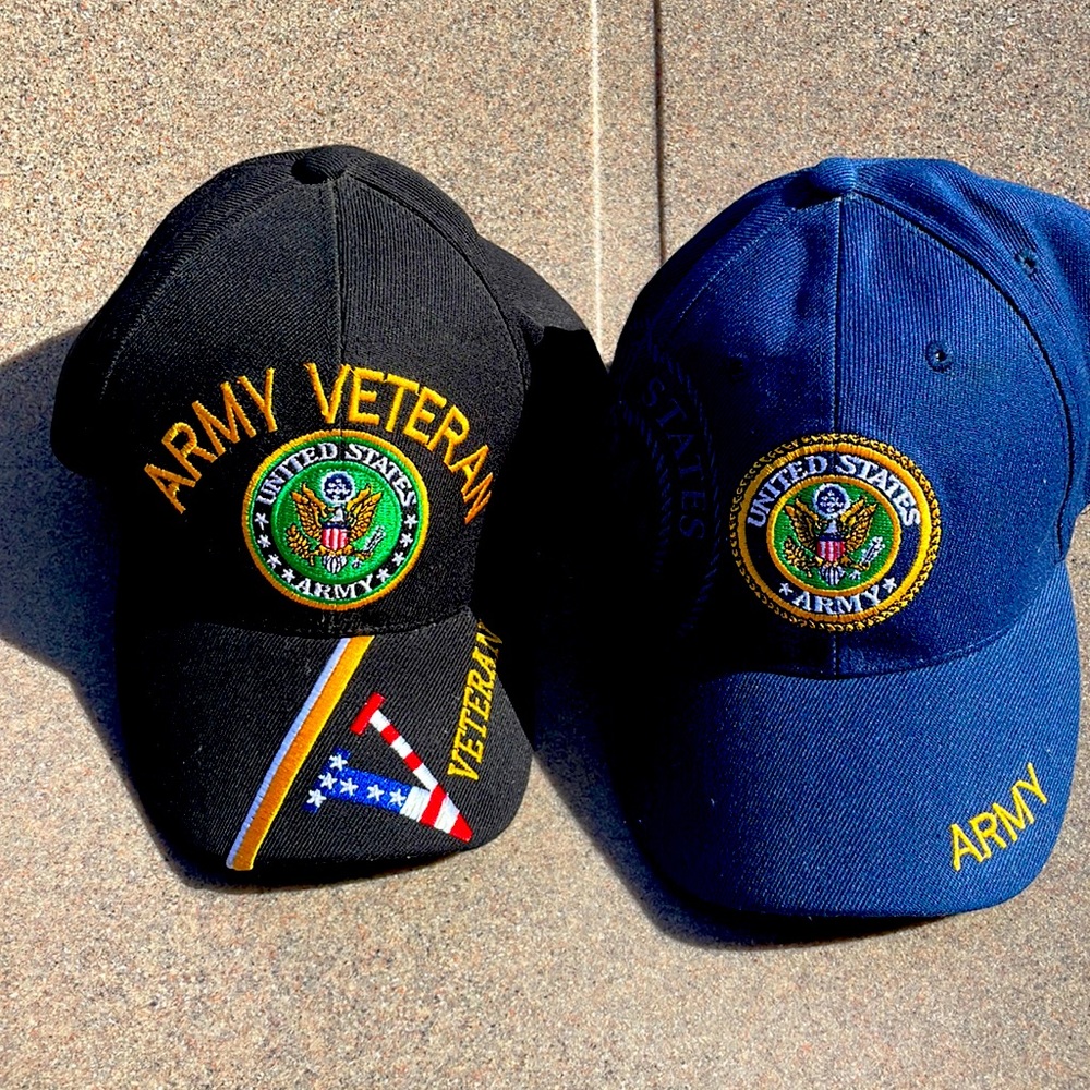 2 Army baseball caps one black one blue. Price is for both.